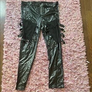 Faux pleather goth style pants with buckles and cute details.